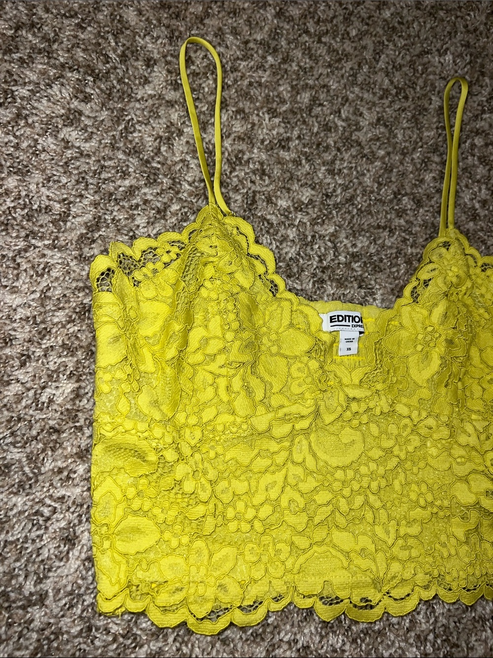 Edition by Express Neon Lace Yellow Lace Crop Top Sz XS - Picture 2 of 12